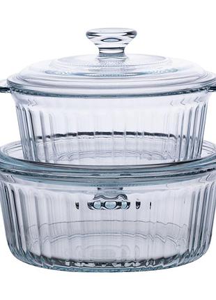 Форми для запікання набір 2 шт скляні з кришками круглі hp-34-26