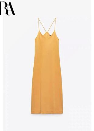 Сукня zara довга базова сукня з тоненькими брительками зара помаранчева котонова сукня zara