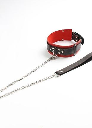 Шкіряний ошийник з повідцем червоний з чорним (kl-7)