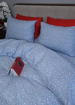Постельное белье ранфорс-жатка марсель голубой семейный