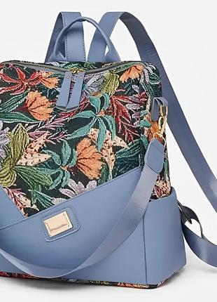 Женский стильный рюкзак сумка с цветами balina голубой