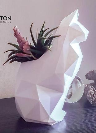 Горшок для цветов декоративный настольный "кошечка" / цветочный горшок пластиковый для дома серебристый