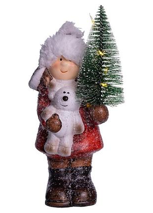 Новогодняя фигурка с подстветкой девочка с елкой из фарфора 8×7×20 (см) новогодний декор для дома, квартиры на подарок cr-5-15