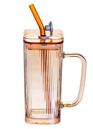 Кружка скляна з кришкою та трубочкою 280 (мл) чашка з трубочкою та кришкою на подарунок hp-19-51