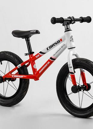 Велобег 14" corso runner красный, алюминиевая рама, колеса надувные резиновые, алюминиевые диски