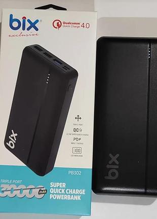 Потужний повербанк power bank 30000 mah bix pb302 quad port pd + 3x usb 22,5 вт павербанк зі швидким заряджанням