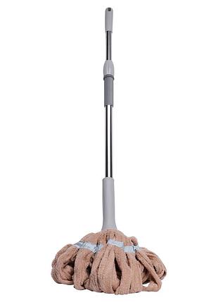 Швабра телескопическая для мытья пола универсальная веревочная швабра с самоотжимом для уборки бежевый hp-35015-13be