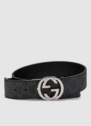 Ремень из гладкой кожи gucci belt with interlocking g buckle grey canvas/silver