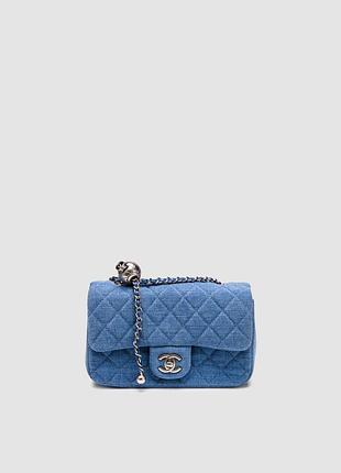 💎 chanel classic 1.55 small single flap denim/silver 20 х 12 х 6 см