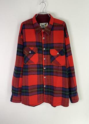 Alaska vintage flannel shirt red buffalo plaid button xl size сорочка
