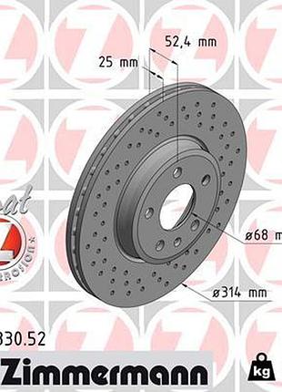 Диск тормозной передн sport z audi a4 b8 (8k2) 2.0 2007.08-2016.09 zi 100.3330.52