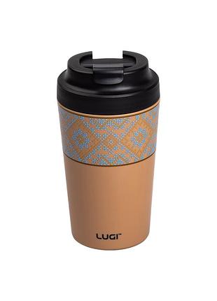 Термочашка вишиванка 380 мл керамічна колба помаранчева для чаю кави соку з вакуумною ізоляцією ve-33