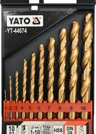Сверло по металлу (набор) набор свердел по металу hss-tin, 10 шт.: 1, 2, 3, 4, 5, 6, 7, 8, 9, 10 мм yt-44674