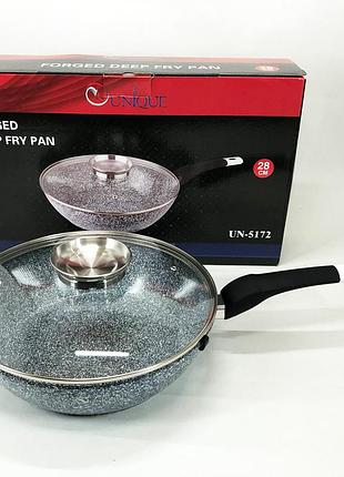 Сковорода глибока unique un-5172 28 см з кришкою, міцна сковорідка з антипригарним покриттям