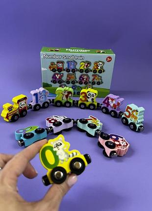 Дерев'яний потяг на магнітах цифри тварини c15060 іграшка 13*20*5, 5см