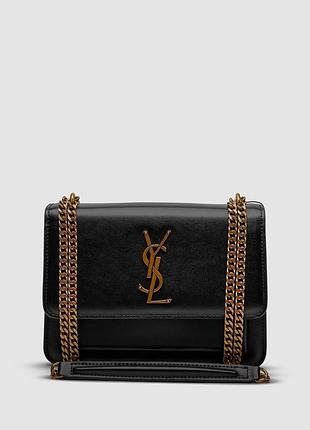 Сумка женская yves saint laurent medium sunset in smooth leather black/gold 22 16 7 натуральная кожа черная трендовая