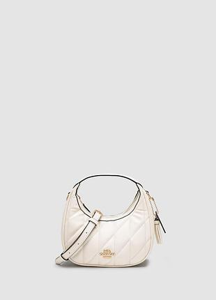 Сумка жіноча coach carmen mini crossbody bag with quilting white/gold натуральна шкіра біла трендова