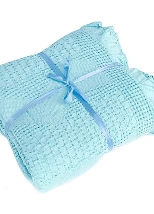 Вафельная простынь-покрывало с оборкой пике морская-волна homebrand 160 х 210 см