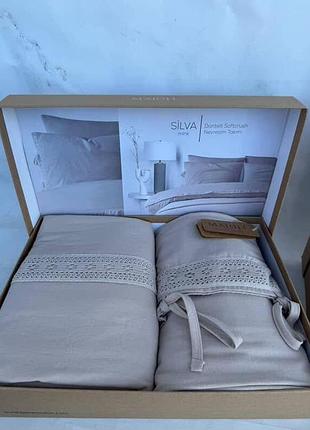 Двуспальный евро комплект majoli silv mink варена хлопок с гипюром