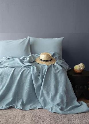 Літній євро комплект з покривалом-піке summerpunch blue/простирадло на резинці
