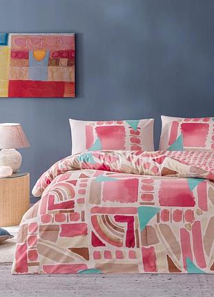 Двоспальний євро комплект tac holden pink ранфорс / простирадло на резинці