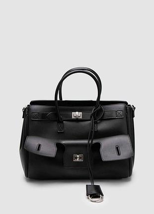 Сумка женская balenciaga bel air small carry all bag in black\silver 30 х 24 х 10 натуральная кожа черная трендовая
