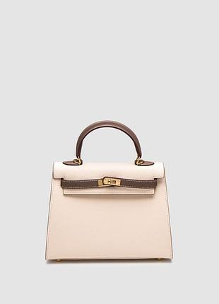 Сумка женская hermes epsom kelly ii sellier 25 bicolor beige\grey 24 х 18 х 10 натуральная кожа бежевый трендовая