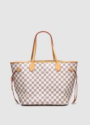 Сумка жіноча louis vuitton neverfull mm damier azur rose beige 43 х 28 х 17 натуральна шкіра бежева трендова