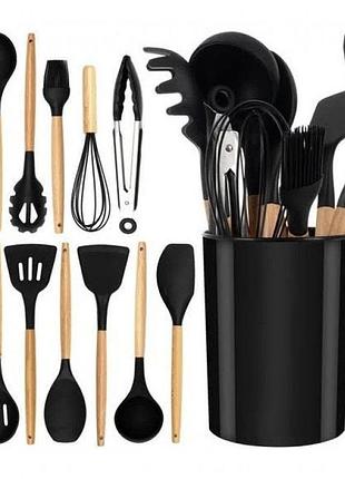 Набор кухонных вещей unique un-1871. 12 предметов, на подставке, нержавеющая сталь/силикон
