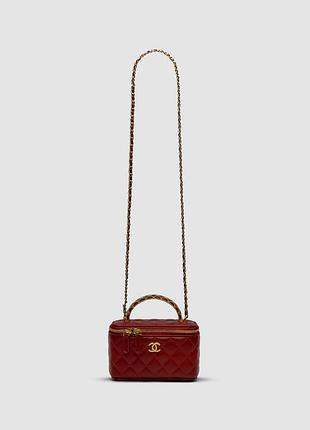 Сумка жіноча chanel classic burgundy lambskin pearl crush vanity bag gold 17 х 11 х 8 натуральна шкіра бордова трендова
