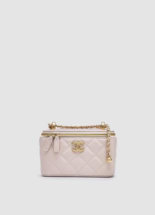 Сумка жіноча chanel classic beige lambskin pearl crush vanity bag 17 х 11 х 8 натуральна шкіра бежева трендова