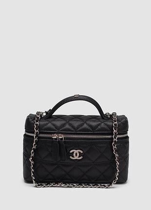 Сумка жіноча chanel caviar quilted cc top handle long vanity 19 х 12 х 5.5 натуральна шкіра чорна трендова