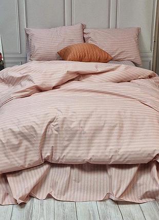 Постільна білизна рожевий страйп бязь люкс meriset - сімейний на резинці