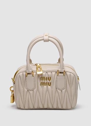 Сумка женская miu miu arcadie matelassé nappa leather bag cream 19 х 13 х 6.5 натуральная кожа молочный трендовая