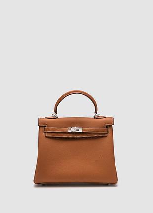Сумка женская hermes kelly 25 brown/silver 25 х 19 х 10 натуральная кожа коричневый трендовая
