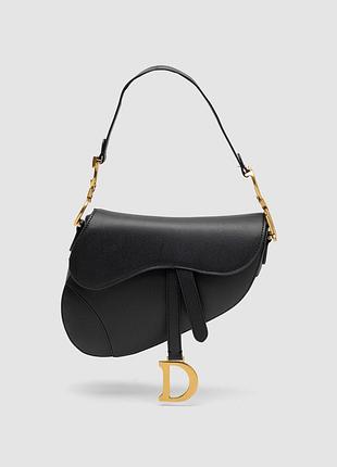 Сумка женская christian dior saddle bag with strap black 25 х 19 х 7 натуральная кожа черная трендовая
