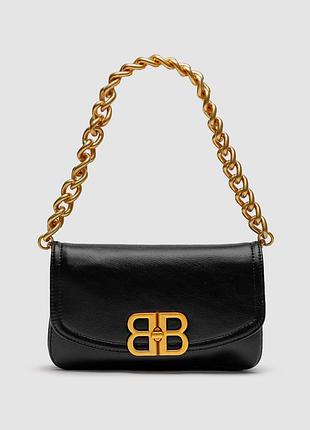 Сумка жіноча balenciaga small bb flap leather bag black/gold 23 х 13 х 4 натуральна шкіра чорна трендова