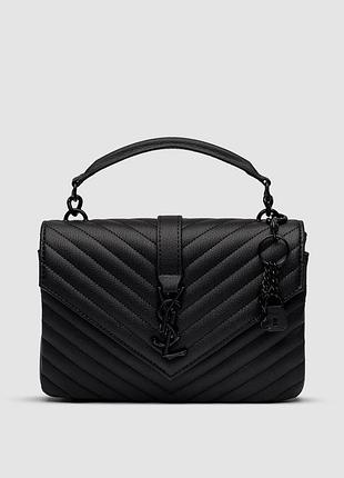 Сумка жіноча yves saint laurent college medium in quilted leather black/black натуральна шкіра чорна трендова