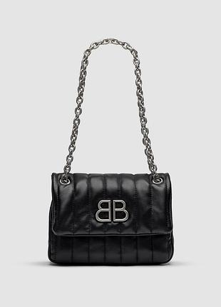 Сумка женская balenciaga monaco mini chain bag black/silver 24 х 16 х 7.5 натуральная кожа черная трендовая
