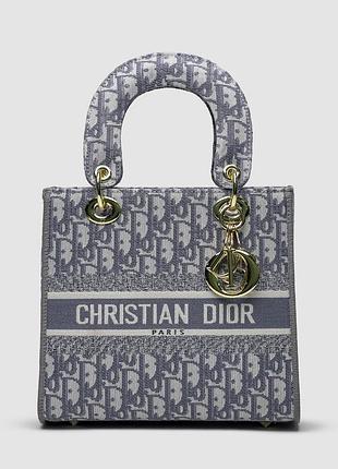 Сумка женская christian dior medium lady d-lite bag grey 23 х 19 х 11 текстиль серый трендовая