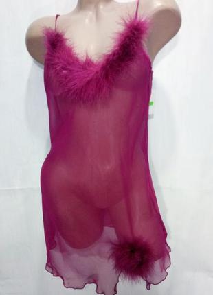 Женский пеньюар с пухом бордо размер m/l