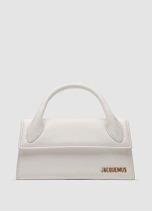 Сумка жіноча jacquemus le chiquito long white leather top 22 х 11 х 6 натуральна шкіра біла трендова