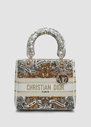 Сумка женская dior medium lady d-lite bag toile de jouy zodiac embroidery brown 23 х 20 х 8 текстиль коричневый трендовая
