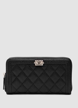 Кошелек женский chanel wallet boy black/silver 20 х 10 х 3 см натуральная кожа черный