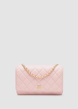 Сумка женская chanel classic wallet on chain pink/gold натуральная кожа пудровый трендовая