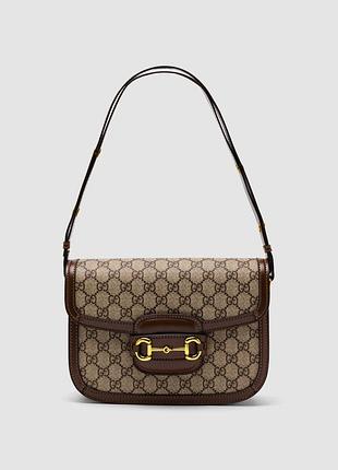 Сумка женская gucci horsebit 1955 shoulder bag grey/brown 26 х 19 х 6 натуральная кожа коричневый трендовая
