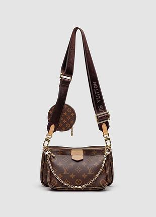 Сумка жіноча louis vuitton multi pochette brown/brown 24 х 13 х 6 натуральна шкіра коричнева трендова
