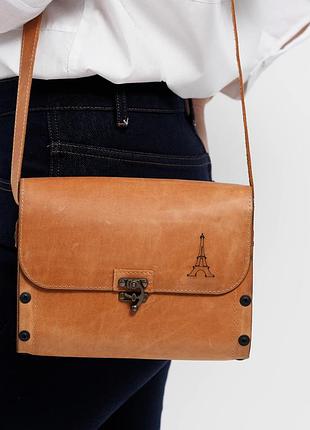 Жіноча шкіряна сумка з деревиною edena коричнева (bag-3)