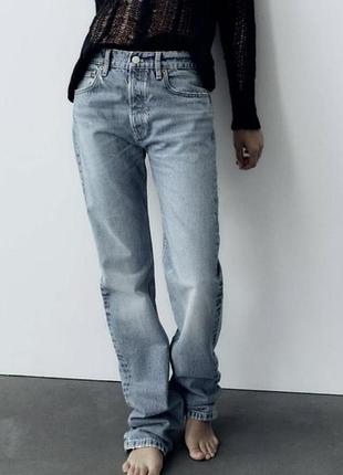 Джинси прямі довгі труби вінтажні середня посадка zara нові колекції вінтажні голубі