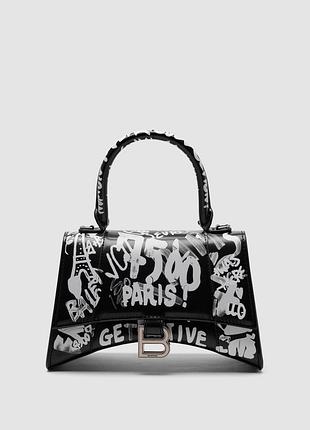 Сумка жіноча balenciaga hourglass small handbag graffiti in black 21 х 12 х 10 натуральна шкіра чорна трендова